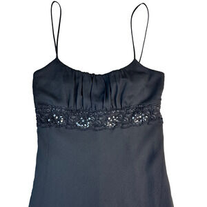 Y2K Black Chiffon Bodice Sequin Lace Babydoll Whimsy Goth LBD Cocktail Dress L